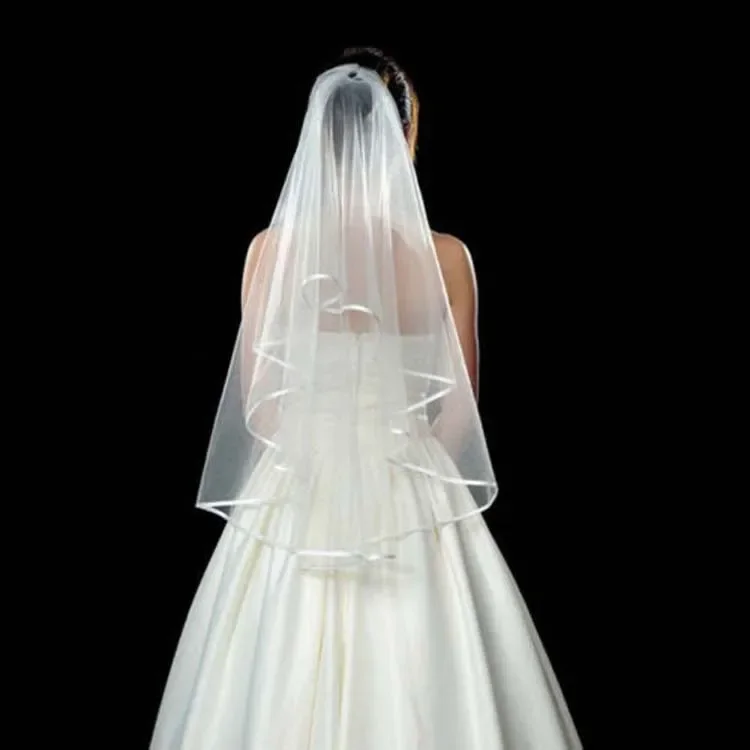 

Wedding Tulle Two Tier Ribbons Finished Edge Bridal Veil Accessories Veils