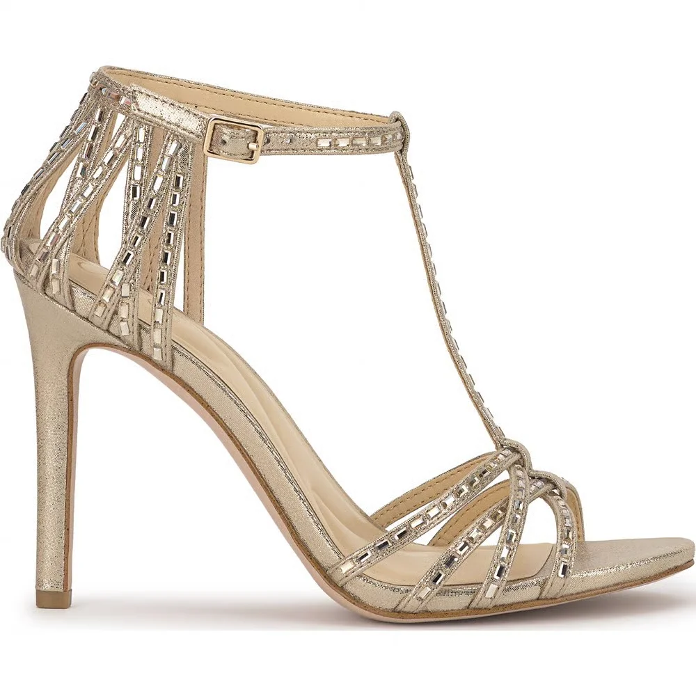 Women's stilettos glitter crystal T-strap leather sandals pink/gold/blue high heels luxury designer summer chic party shoes - view 2