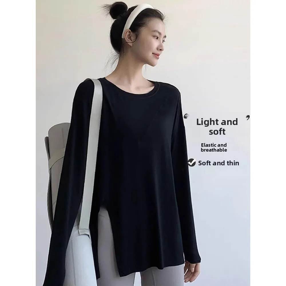 

Женская одежда для йоги, весна-осень, средняя длина, брюки для бега, фитнес-ковчелка, одинаковая футболка Qui Dry Commute Sle, корейский ...