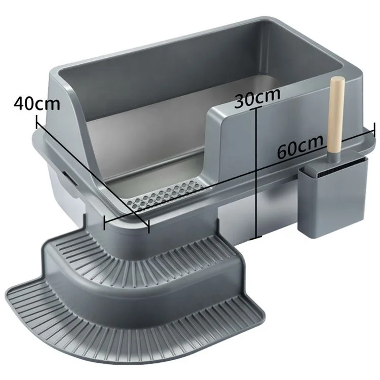 

Durable Stainless Steel Cat Litter Basin High Quality Oversized Spill-Proof Semi-Closed Stairs Cat Shovel Cat Litter Basin