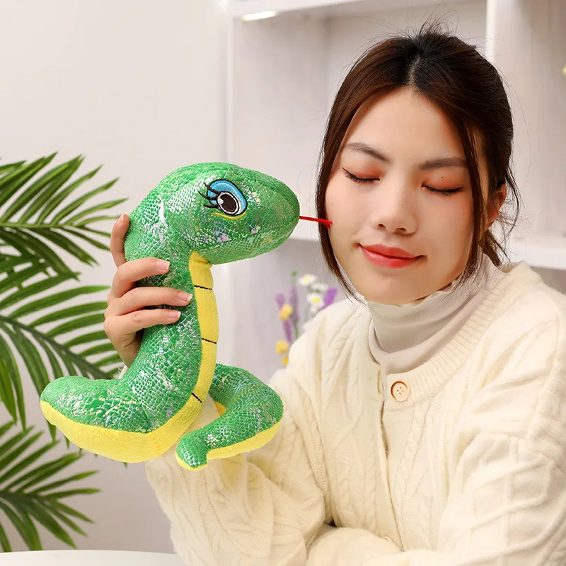 20cm Kawaii Cartoon Sequin Snake Plush Doll New Cute Animal Snake Plush Doll Home Decor For Boys And Girls Birthday Gift