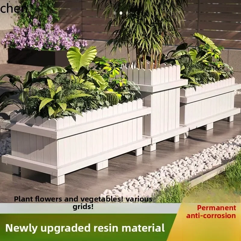 Resin Flower Box Thickened Durable Plastic Wood Flower Pot Commercial Partition  Outdoor Courtyard Anti-corrosion Wood