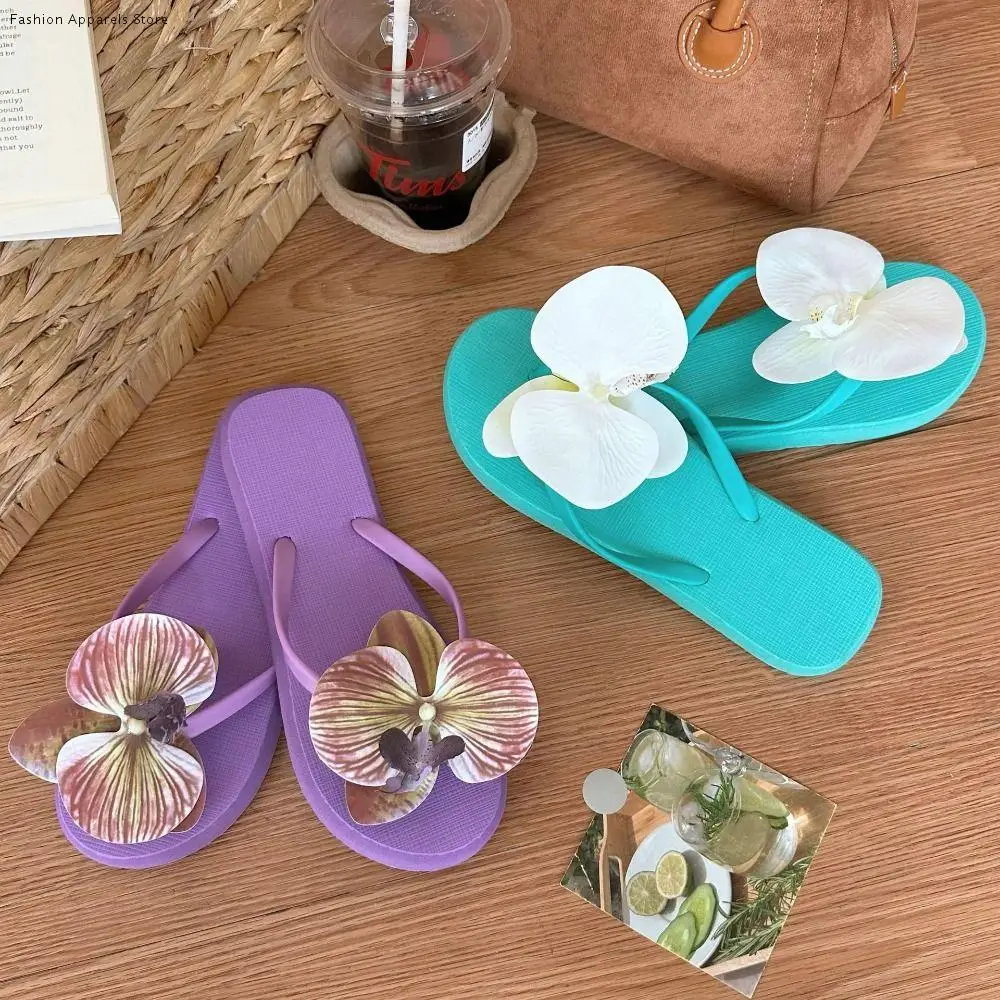 

Fashion Summer Butterfly Orchid Slipper Vacation Sweet Phalaenopsis Slipper Beach Multi-Color Flower Flip Flops Ladies/Girls