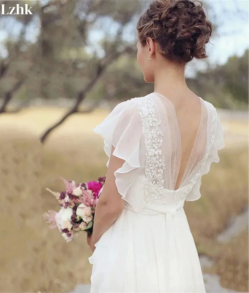 Customized Graceful Chiffon A-Line Lace Ruffles 3D Bow Evening Dress Temperament V-Neck Floor Length Bespoke Occasion Gowns