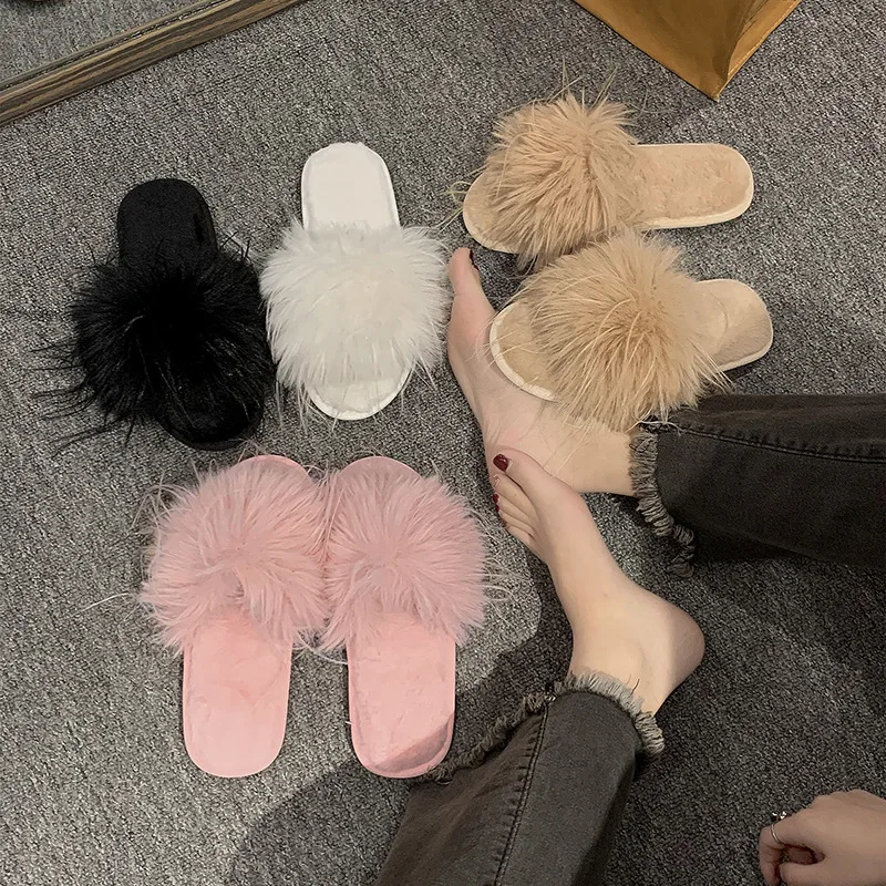 Flock Shoes Plush Slippers For Adults Slipers Women Low Flower Luxury Slides Fur 2025 Designer Flat Fashion Autumn Rubber with f image 2
