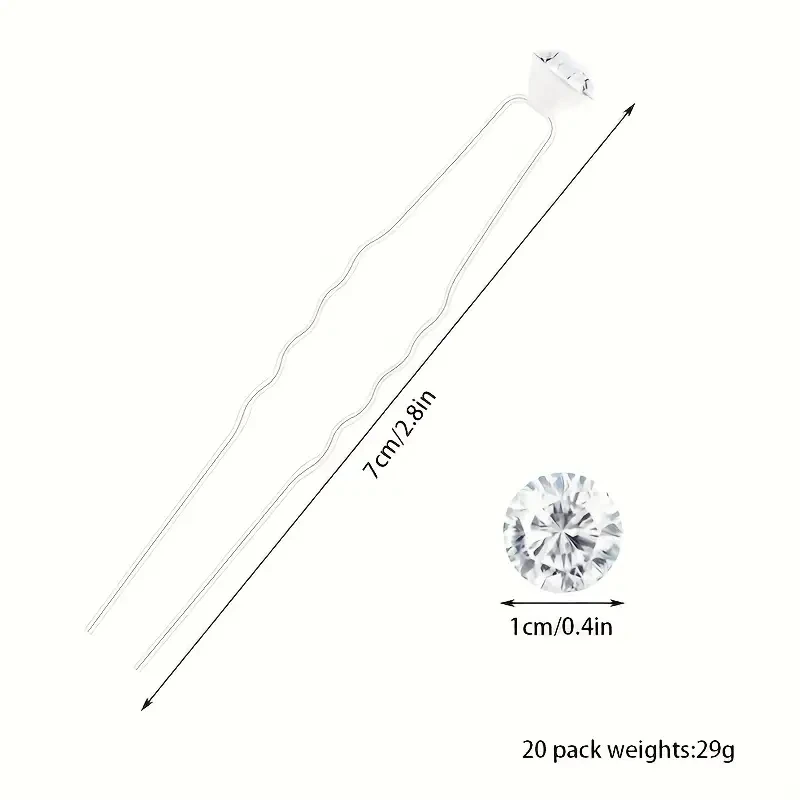 20Pcs Sparkling Crystal Hair Pins Silver Rhinestone U-Shaped Perfect Securing Adding Bridal Prom Party Daily Elegant Hairstyles view 6