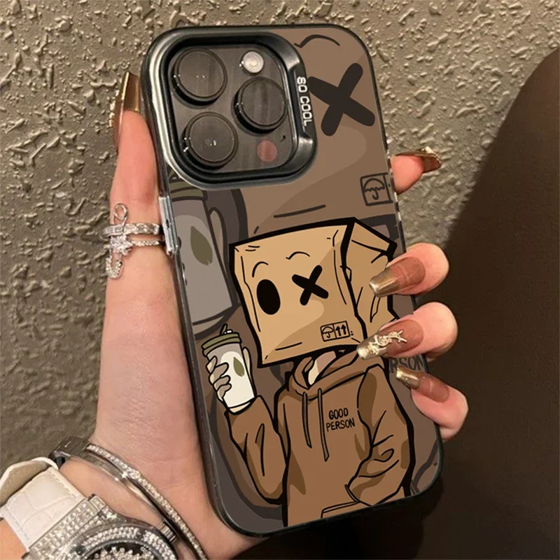 Cartoon Paper Man Pattern Electroplated Phone Case For iPhone 15 Pro Max 14 13 12 11 XS XR X 7 8 Plus SE 3 2022 Matte Hard Cover