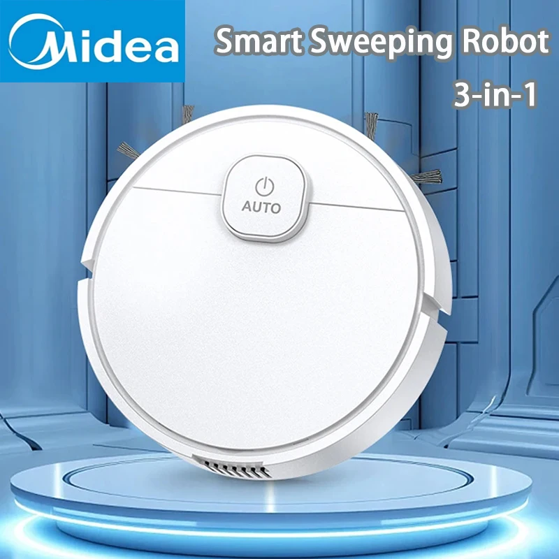 Midea 3-in-1 Robot Penyapu Pintar Pembersih Pintar Dapat Diisi Ulang Penyedot Debu Otomatis Sepenuhnya Menyapu Puing-puing Bulu Hewan Peliharaan Peralatan Rumah Tangga