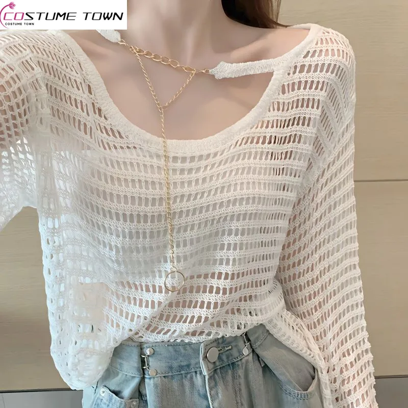 

Hollow Out Collarbone Exposed Knitted Shirt for Women's Spring/summer 2023 New Loose Fitting Pure Lust Style Chic Top Trend