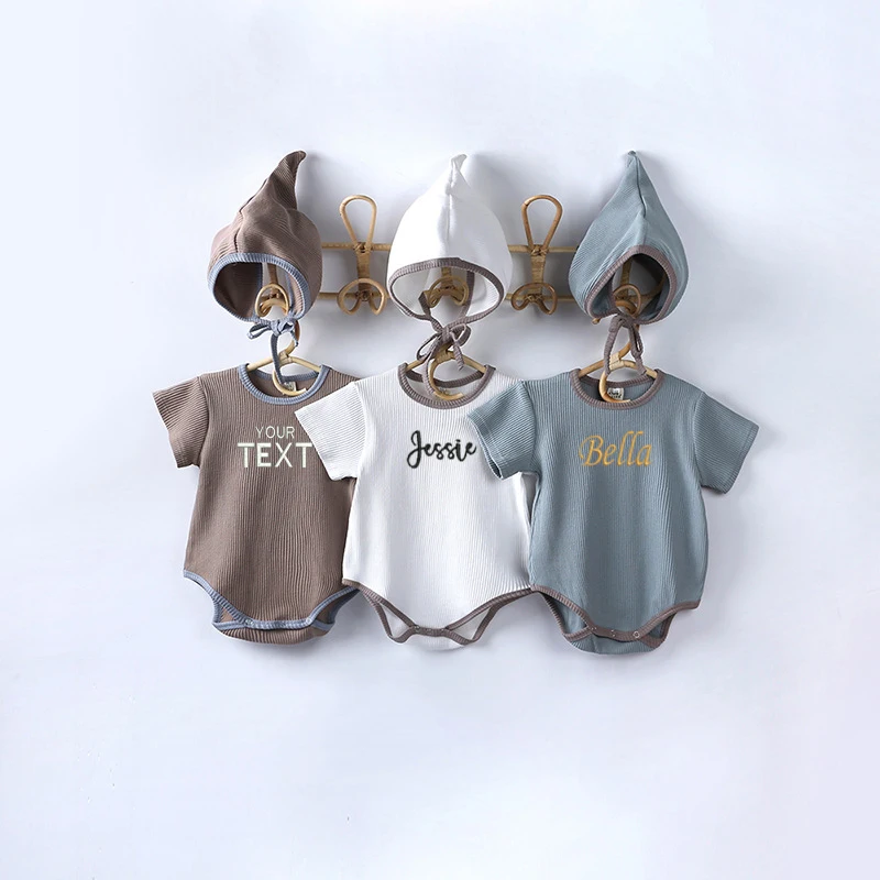 ส่วนบุคคลแขนสั้น Onesie Bodysuit เด็กกางเกง + แถบคาดศีรษะ Custom ทารกสาว Romper ของขวัญเด็ก Photoshoot