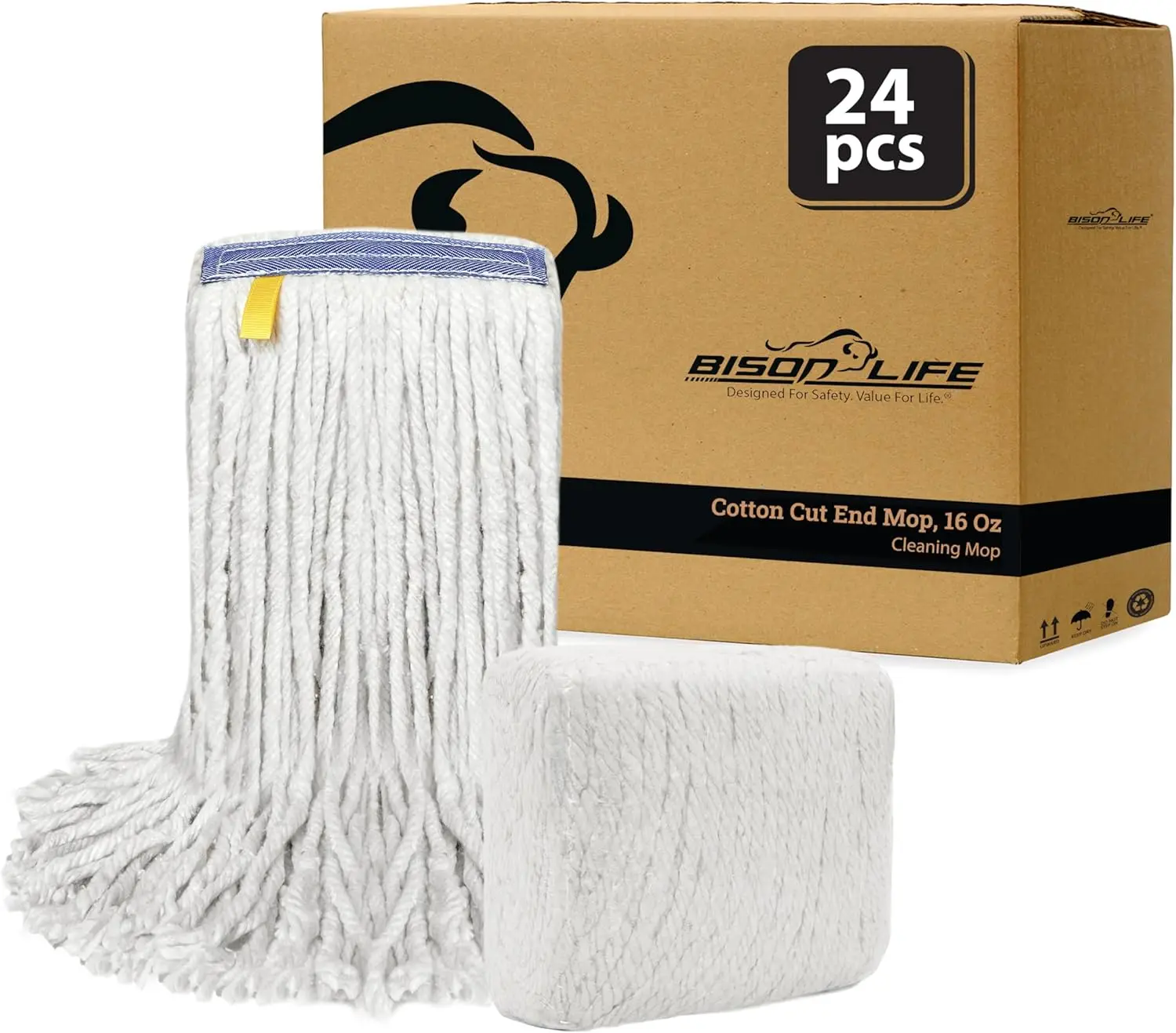 

Pack of 24 Cut End Cotton Mop Head Replacement 1 25 inch Universal Headband Wet Mop Refills Natural 16 Oz