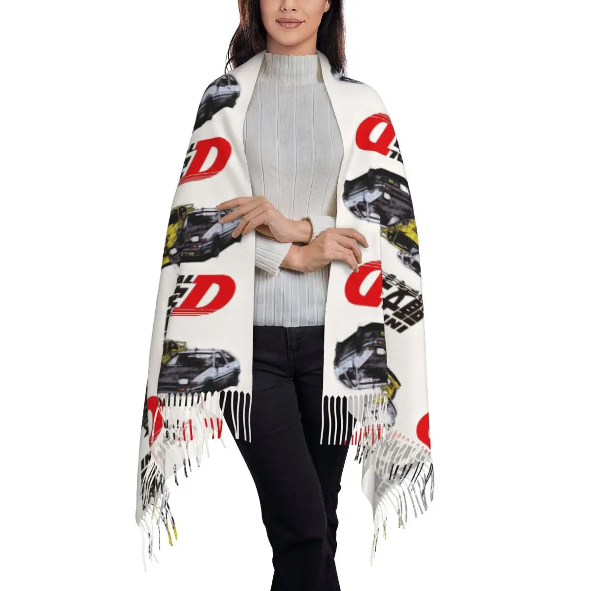 Initial D Neon Ae86 Scarf Tassel Scarves for Women Soft Warm Shawls and Wraps Large Fall Winter Shawl Wrap