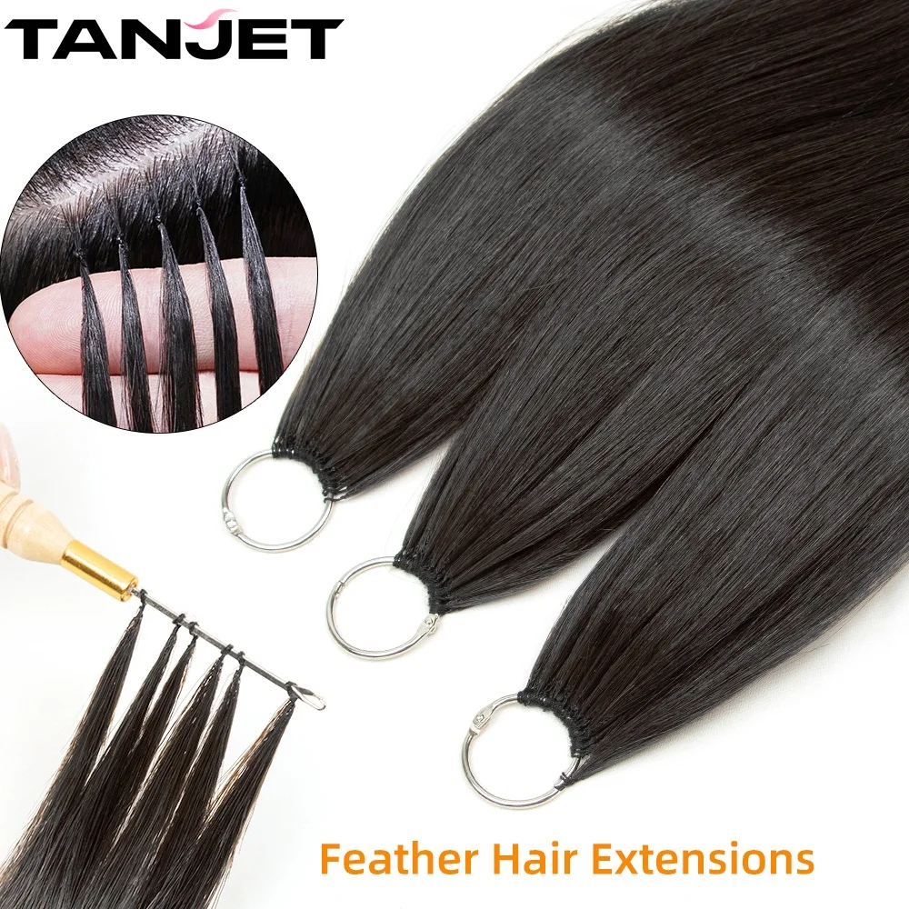 Black Micro Feather Hair Extensions Natural Women Straight Real Human Hair Non-Remy Invisible Micro Interface With Free Braided