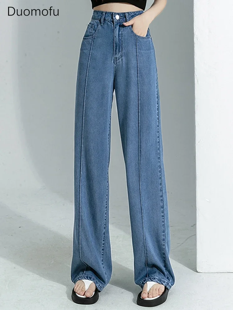 

Duomofu Summer Chic High Waist Slim Straight Women Jeans Korean New Full Length Fashion Washed Simple Button Casual Female Jeans