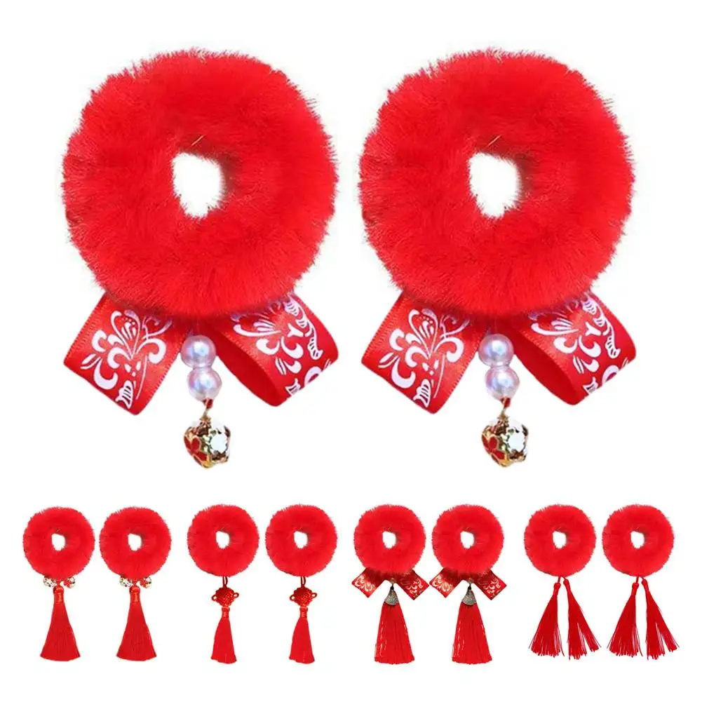 어린이 새해 중국 스타일 봉제 술 머리띠, 여아용 헤어 로프, 새해 파티, 어린이 빨간 머리 액세서리, 1 쌍