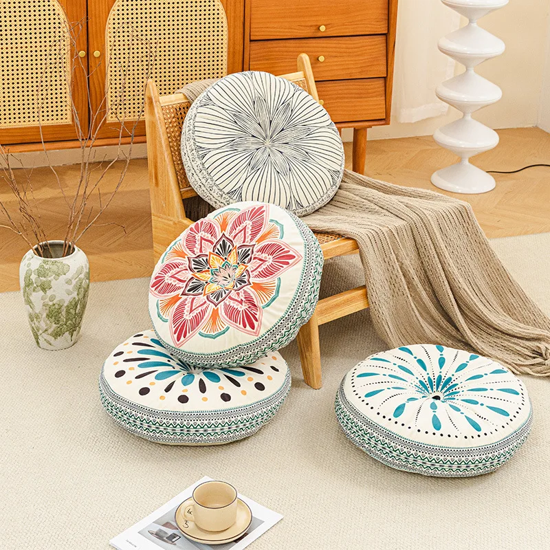 Bohemian Thick Round Tatami Cushion Multifunctional Soft Portable Sofa Cushions 45X45X8Cm Printed Futon Mat for Long Sitting