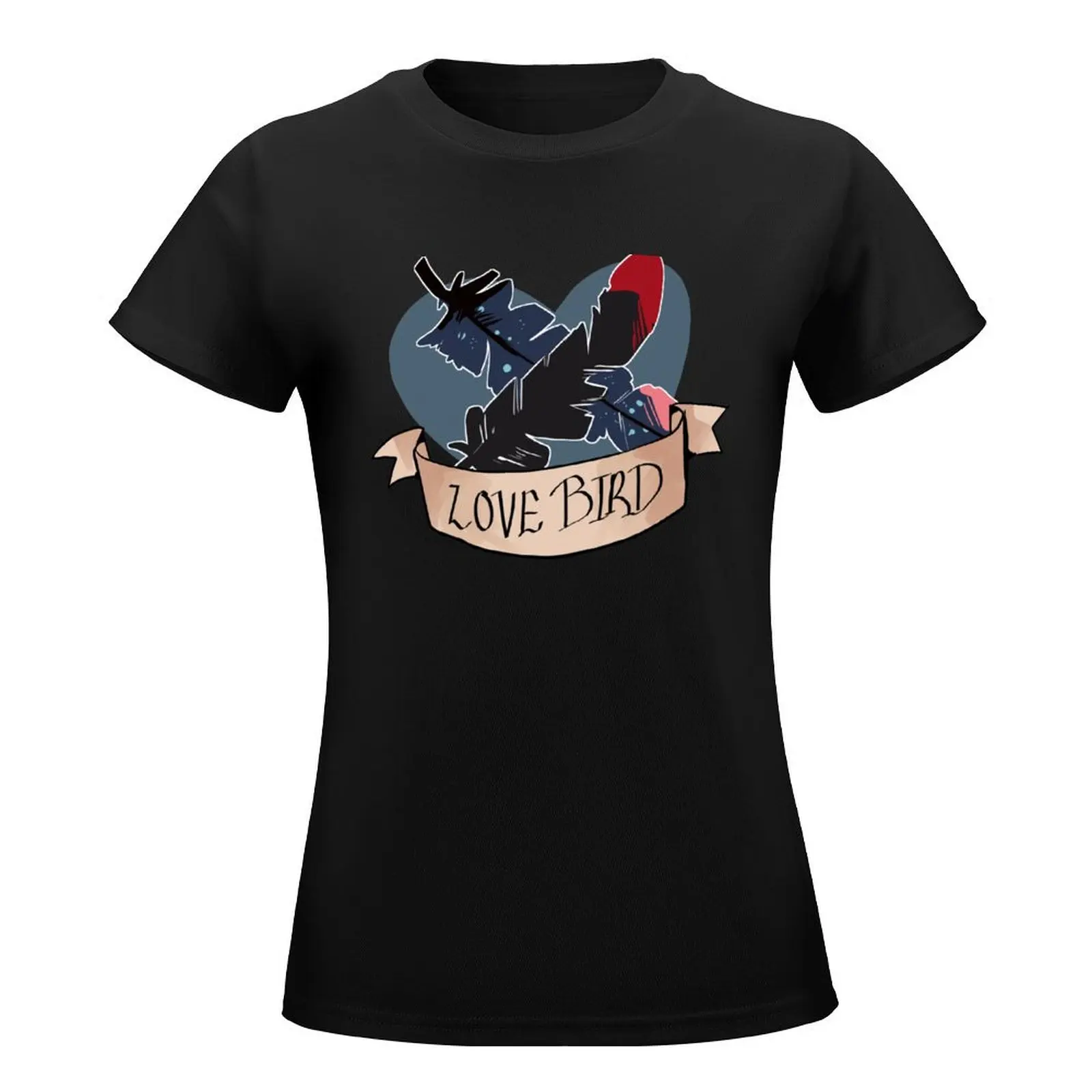 Lovebird Tattoo T-Shirt graphics summer top black t shirts for Women