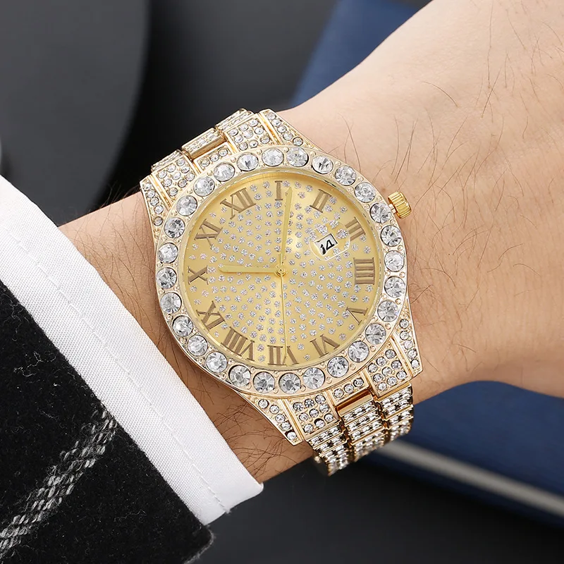New Fashion Diamond Watch for Men and Women Luxury Iced Out Watches Calendar Quartz Wristwatches Unisex Clock Gift Drop Shipping