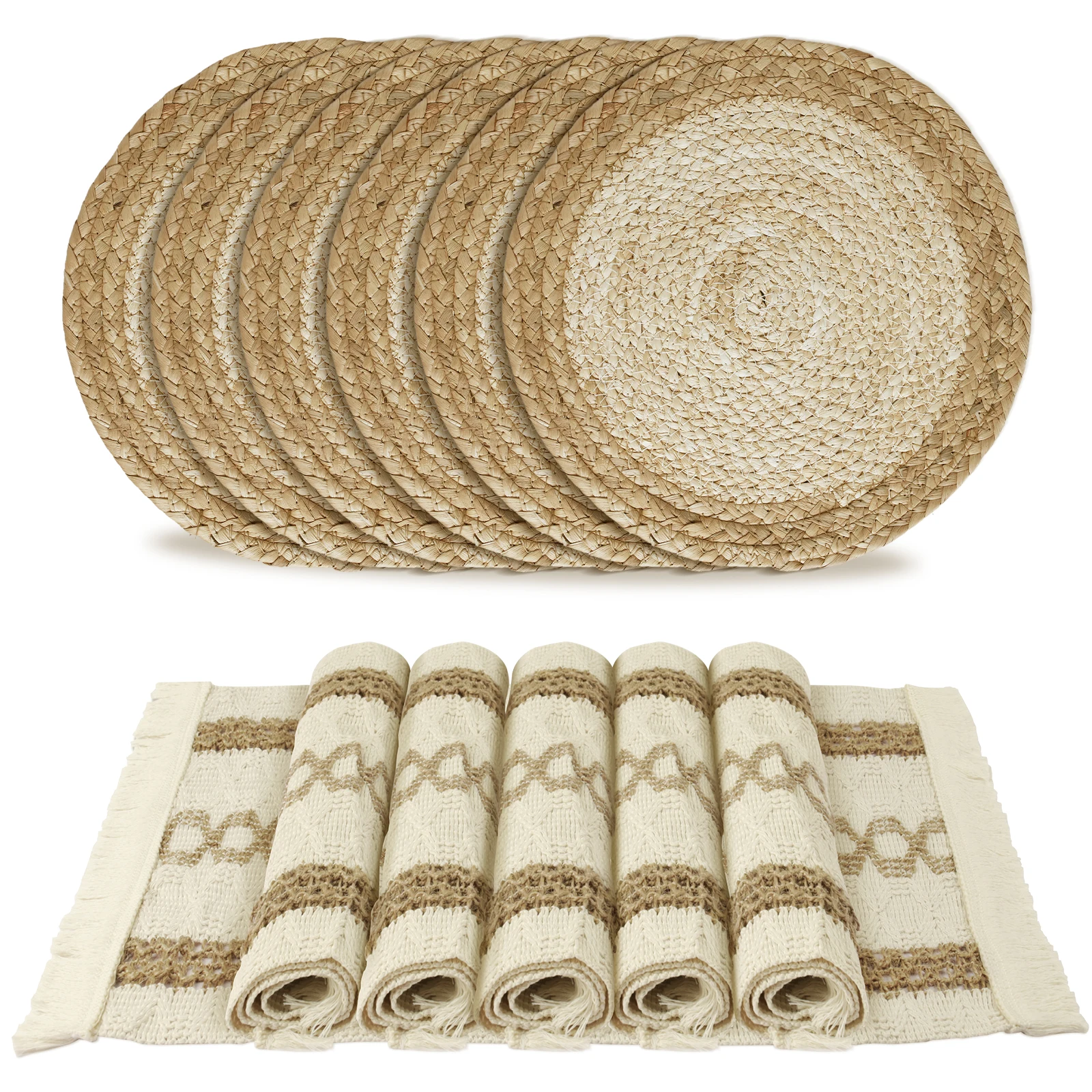 

Коврики для обеденного стола в стиле бохо, набор из 6 тканых салфеток для декора семейного ужина, кухонного стола, натуральные круглые экологически чистые салфетки