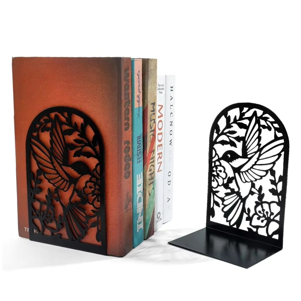 

2pcs Exquisite Swallows and Flowers Bookends Iron Bookshelf Book Support Office Supplies