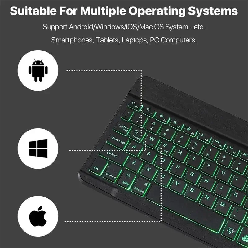 Keyboard untuk Tablet Android iOS Windows, Mouse nirkabel Bluetooth Backlit pelangi kompatibel untuk iPad ponsel