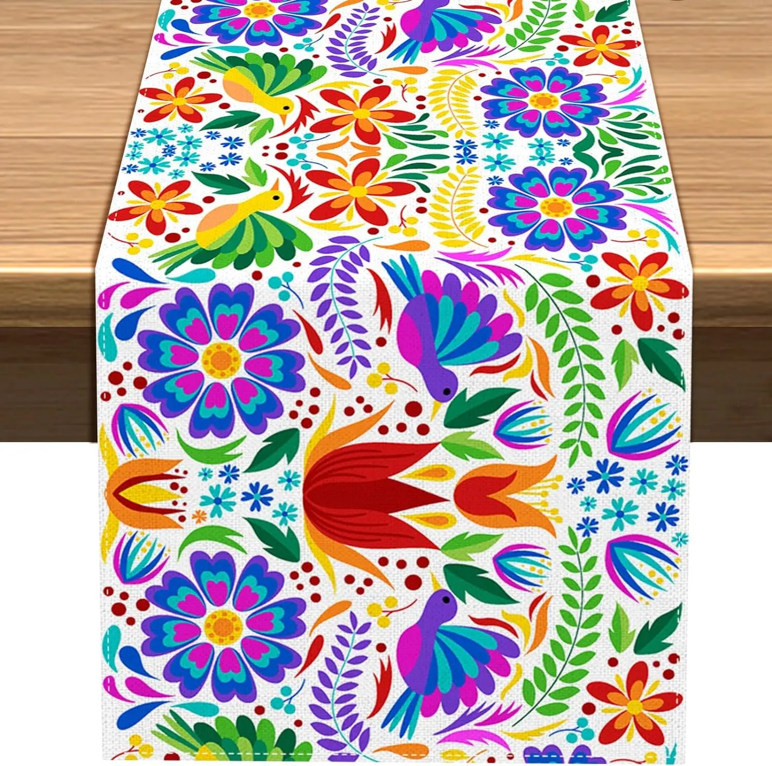 Mexican Cinco De Mayo Linen Table Runners Mexico Floral Birds Dresser Scarf Home Decor Holiday Wedding Party Dining Table Decor