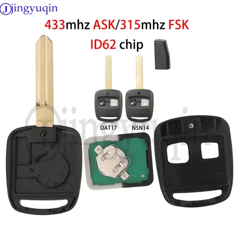 jingyuqin 2 Buttons 315MHz FSK /433Mhz ASK 4D62 chip For Subaru Forester 2000-2010 Impreza 2001-2007 Remote Car Key Fob Control