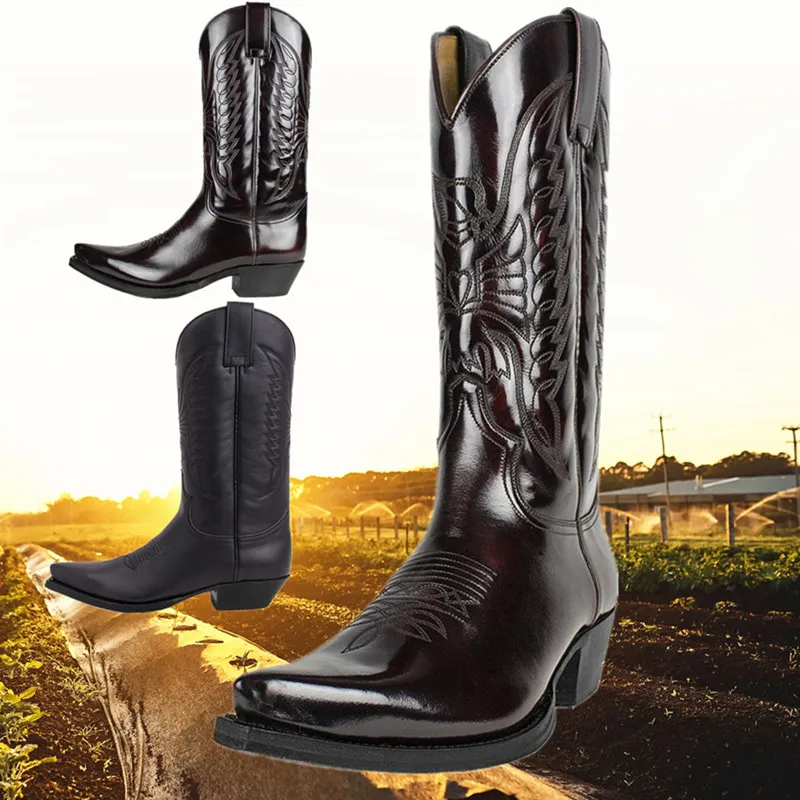 

New Unisex Mid-calf Boots Woman Side Pointed Western Boots Retro Fashion Size 35-48 Women Motorcycle Bootie Botas Zapatos Hombre