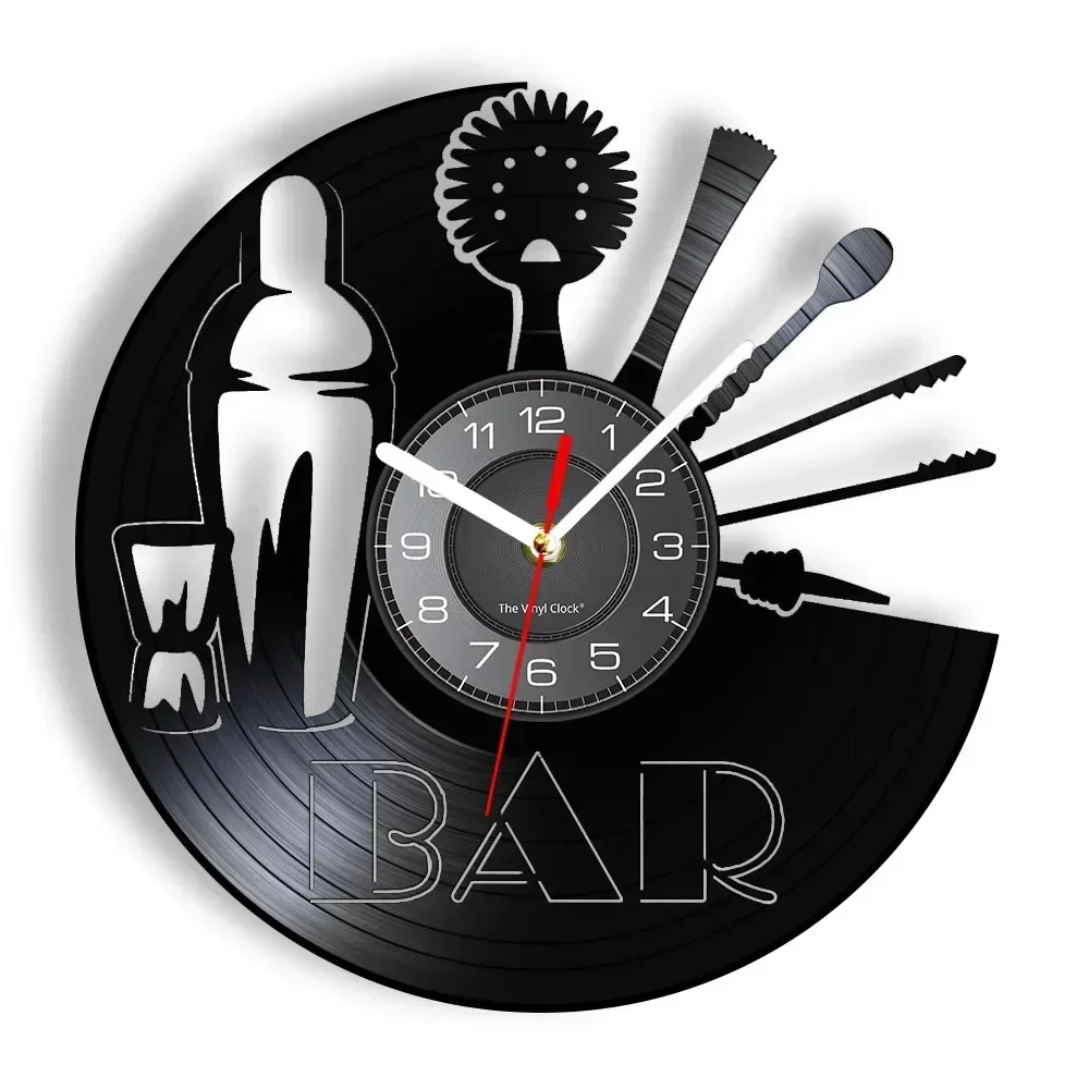 Bar Drinking Wall Clock Vinyl Record Ablum Decor Accessories Cut Out Longplay Wall Art Home Bar Kitchen Wall Clock Barman Gift