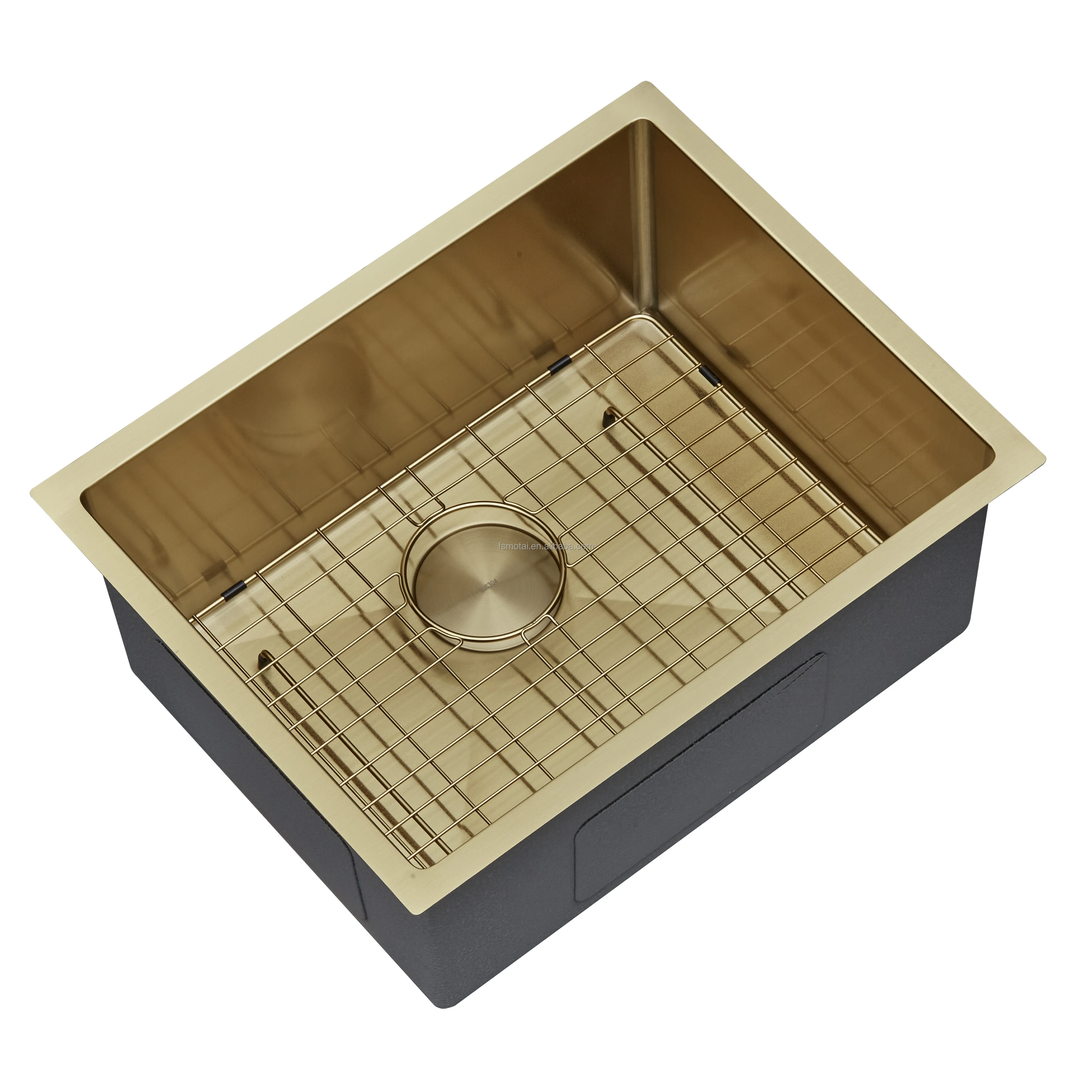 

High-End 16 Gauge SUS304 Golden Undermount Handmade Kitchen Sink with Anti-Scratch Bottom Rack