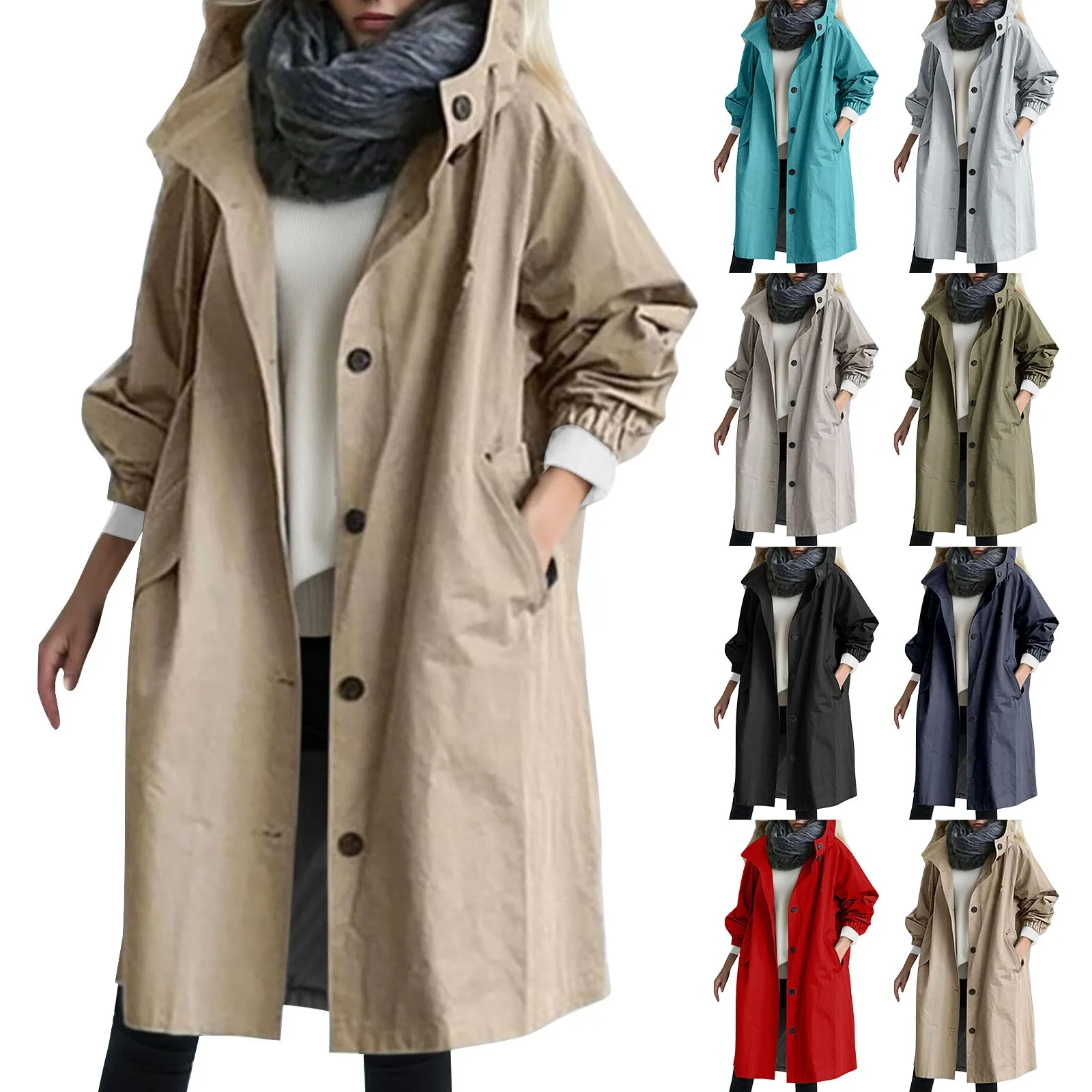 2023 Women Fashion Trench Coat Spring Autumn Casual Hooded Medium Long Overcoat Loose Windproof Coat Korean Trendy Large Size