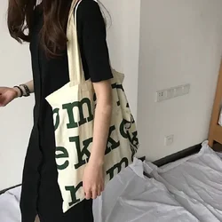 Women Alphabet Canvas Shoulder Bags Female Casual Letter Printed Tote Handbags Large Capacity Cotton Cloth Shopping School Bag