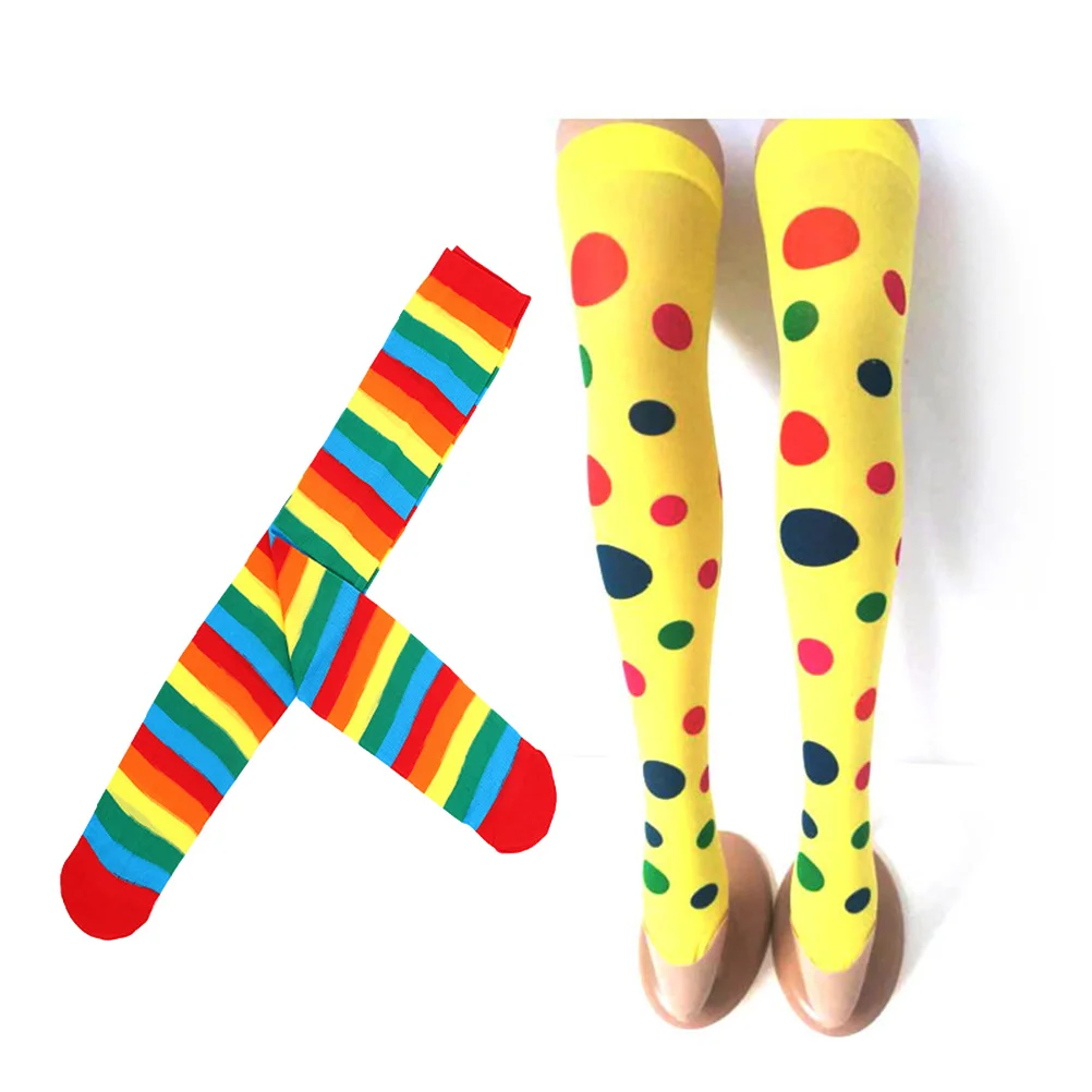 4pcs Printing Long Stockings Colorful Socks Colorful Clown Tube Socks Rainbow Stripes Cosplay Dress Up Props