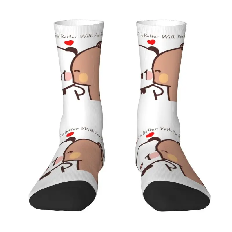 패션 남성용 팬더 베어와 브라우니 트루 러브 부부 드레스 양말 유니섹스 따뜻하고 편안한 3D 프린트 크루 양말