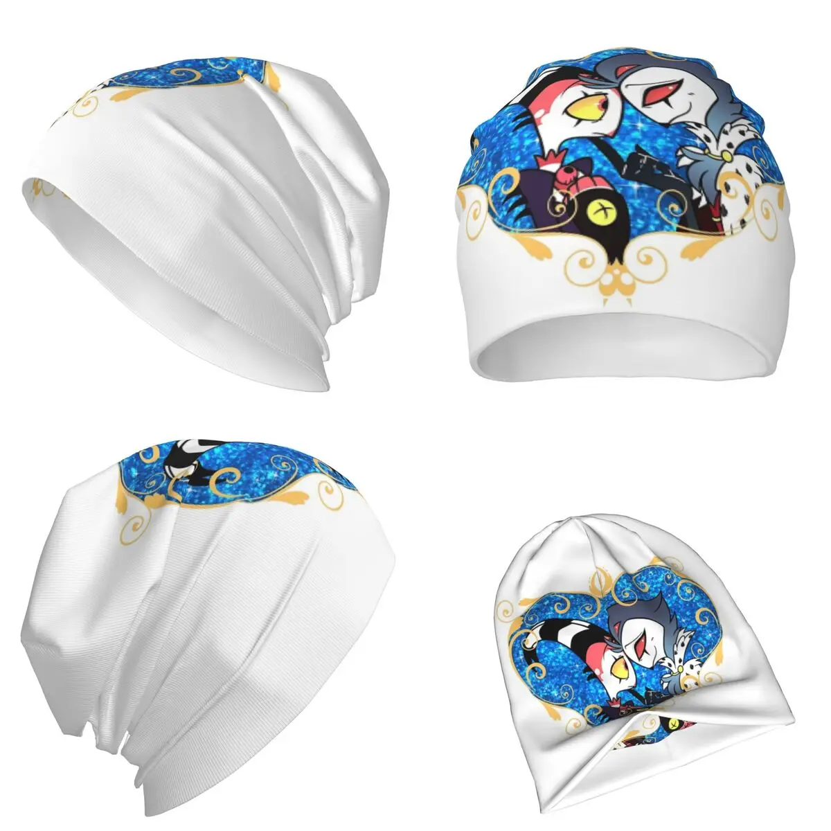 Helluva Boss Stolas And Blitzo إطار القلب قبعة محبوكة دافئة الهيب هوب بونيه قبعة الخريف الشتاء في الهواء الطلق قبعات حريمي للجنسين