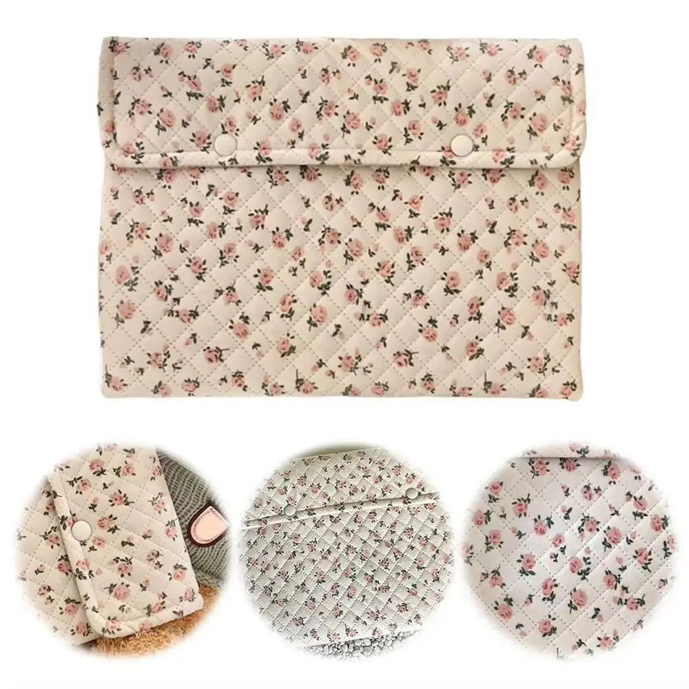 

Quilted Design Laptop Bag Flower Printed Cotton Fabric Tablet Sleeve Case 9-11 13.3 14 inch Laptop Sleeve