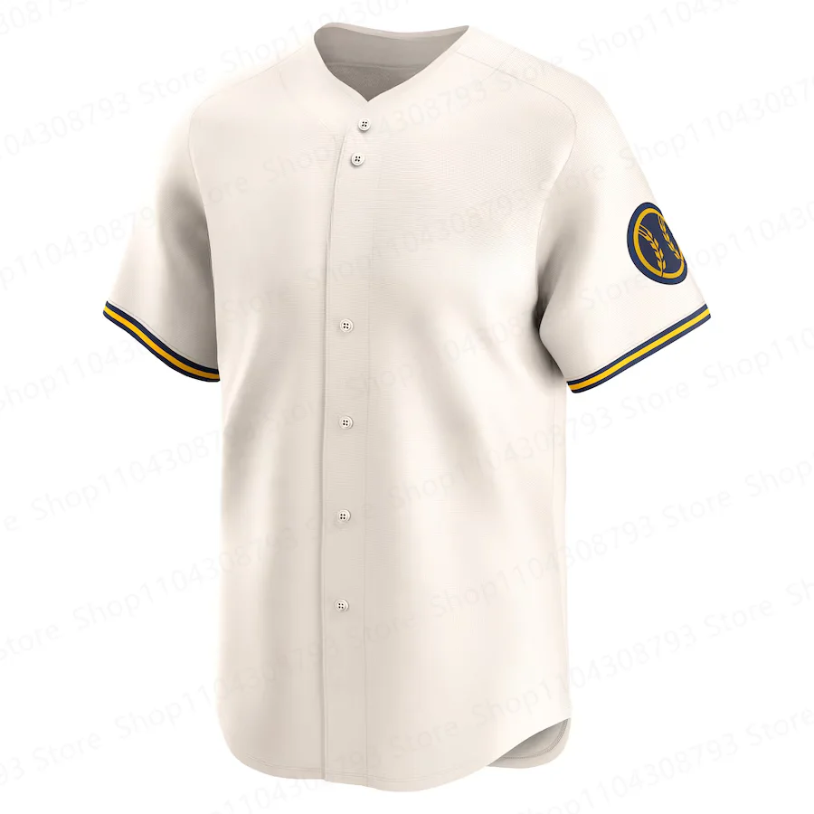 Custom 2025 Stitched Jackson Chourio Christian Yelich William Contreras Brice Turang Brewers Cream White Navy Powder Blue Jersey