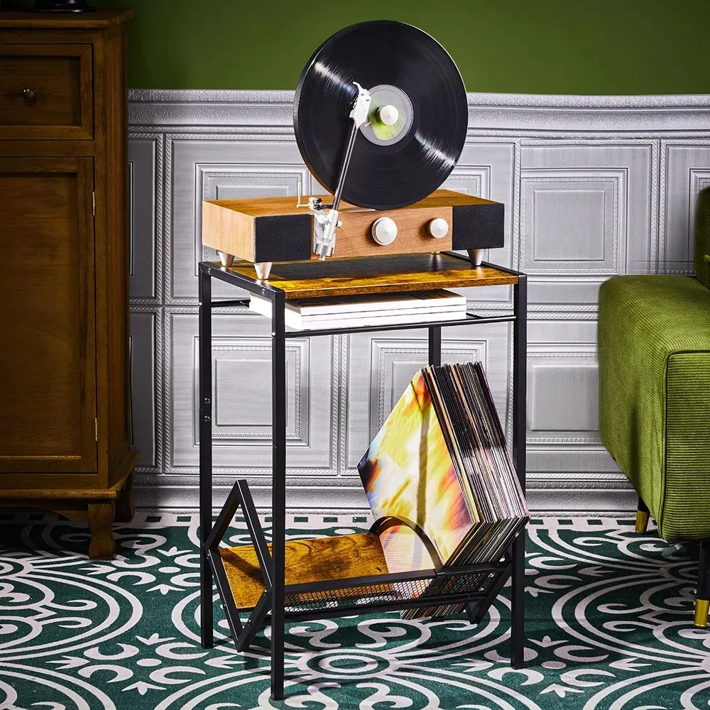 Record Player Stand with Storage up to 80 Albums,Turntable Stand for Living Bedroom Office