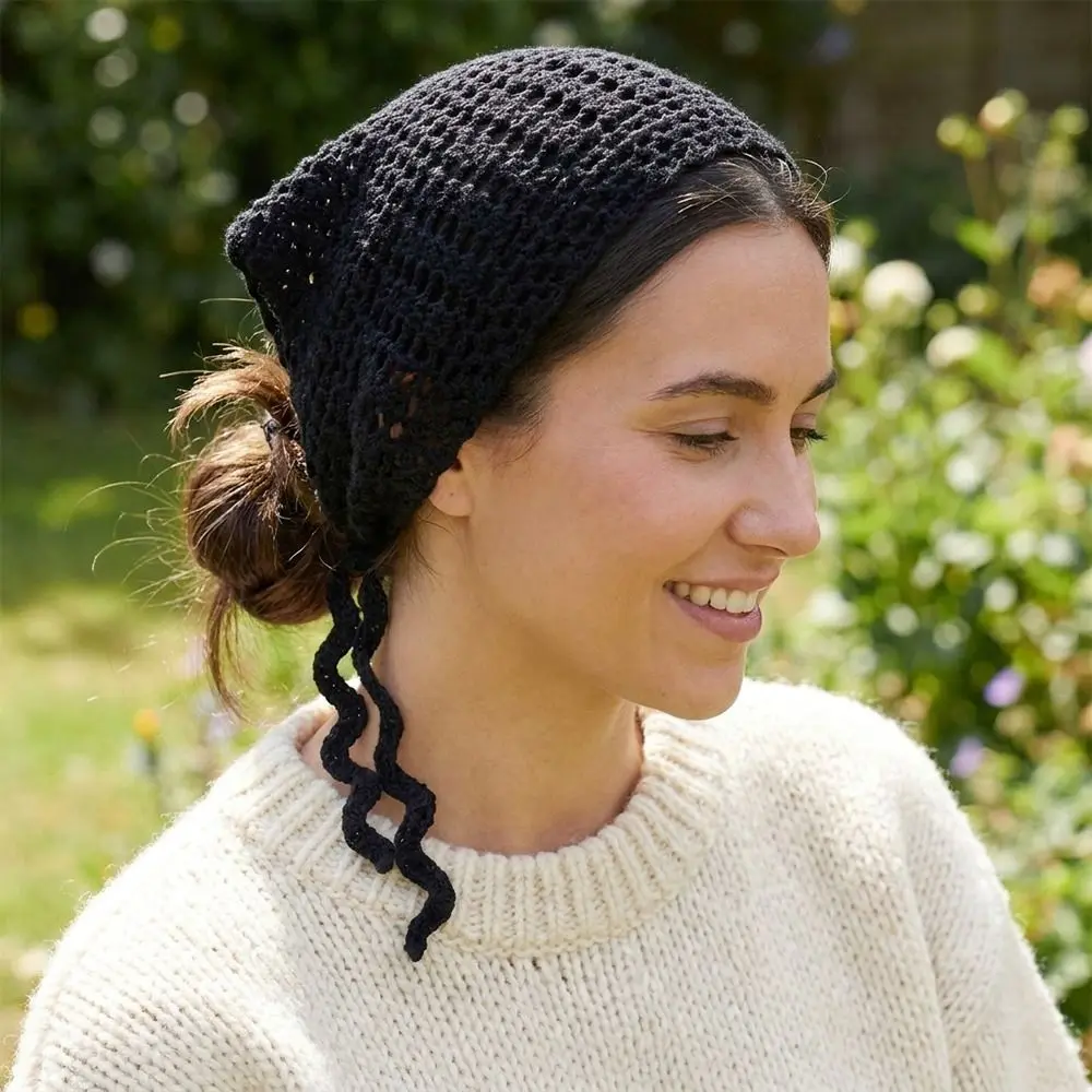 Sweet Hollow Out Knitted Headband Soft Solid Color Hair Scarf Handmade Triangle Headscarf Bandana Women