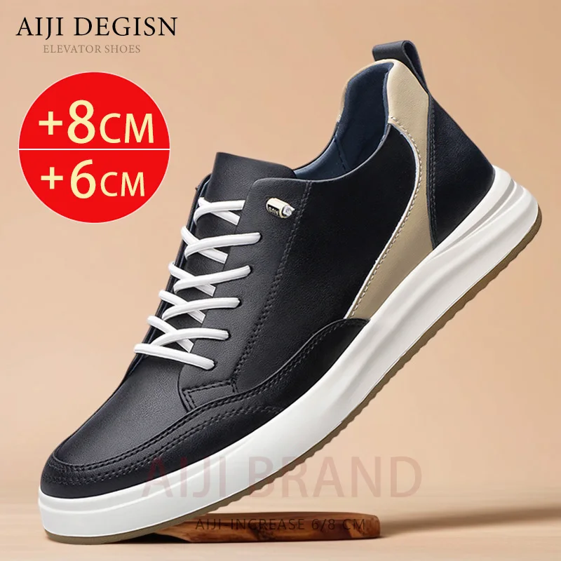 

Genuine Leather Lift sports shoes for men heightening shoes Breathable insoles 6/8 cm heightening shoes men's casual luxury