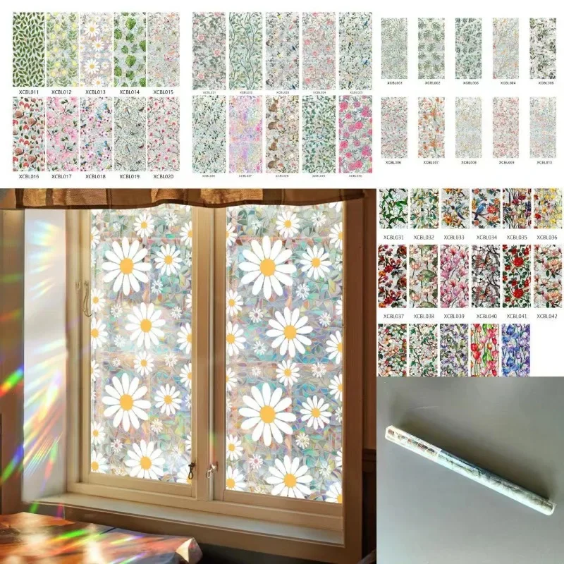 Window Privacy Film Colorful Stained Glass Window Film for Privacy Sun Blocking Double-sided Rainbow Design Static for Windows