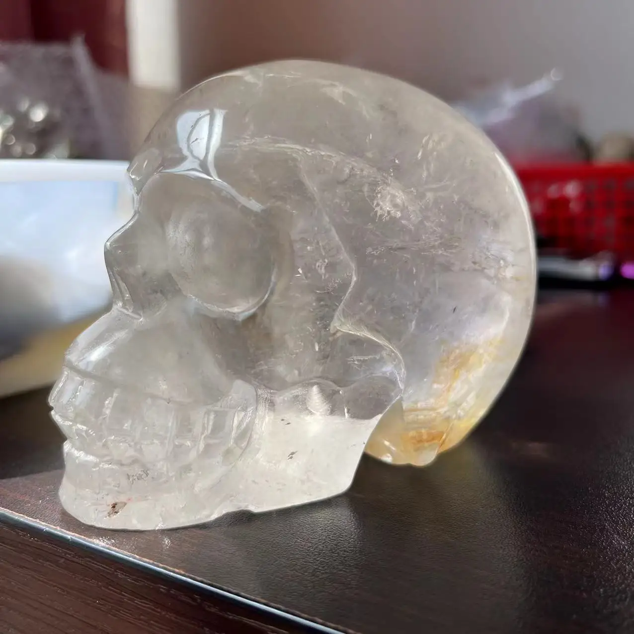 900-1100g  Natural white crystal  skull Carved Halloween for Gift Healing Stone Room Home Office Decoration