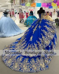 Sparkly Royal Blue Quinceanera Dresses Ball Gown 2025 Gold Sequin Appliques Sweet 16 Dress Lace Up Vestido De 15 Años Customized