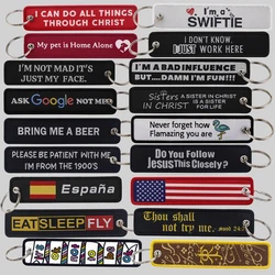 Embroidery Key Fobs Funny Quotes Key Tags Keychain For Motorcycles Cars Key Holder Accessories Jewelry Chaveiro