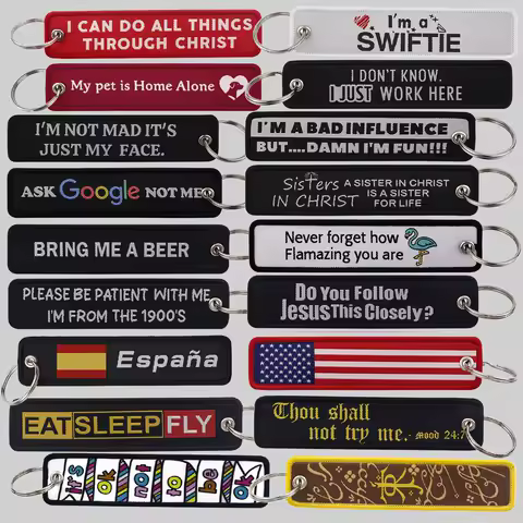 Embroidery Key Fobs Funny Quotes Key Tags Keychain For Motorcycles Cars Key Holder Accessories Jewelry Chaveiro