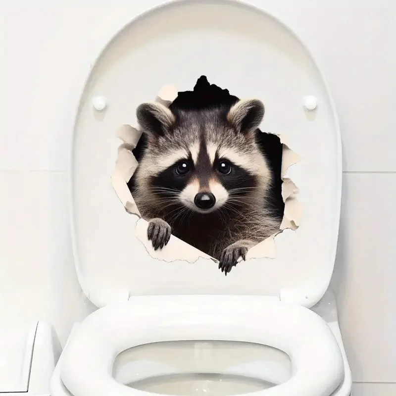 

Creative 3d Raccoon Self-Adhesive Wall Decal Removable, Reusable PVC Sticker for Toilet Lid, Bathroom Decor