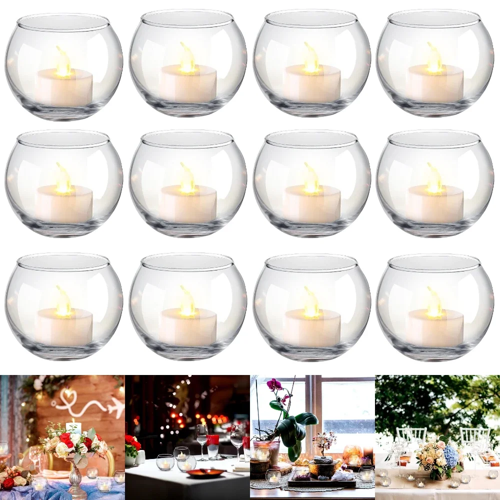 

6/12Pcs Glass LED Candle Holders Small Vase for Tealight or Mantel Baby Shower Wedding Reception Halloween Thanksgiving Gift