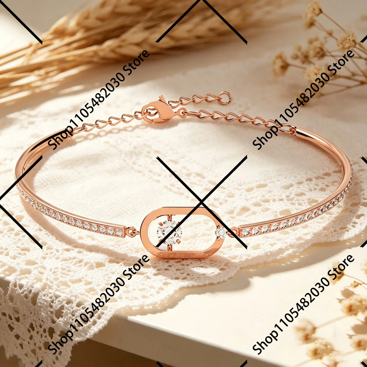 

Moving Stone Halo Bangle Minimalist Adjustable Chain Bracelet