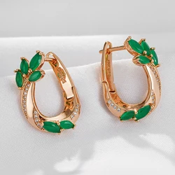Wbmqda Luxury Elegant Green Zircon Drop Earrings For Women 585 Rose Gold Color Ethnic Wedding Engagement Fine Jewelry Gifts