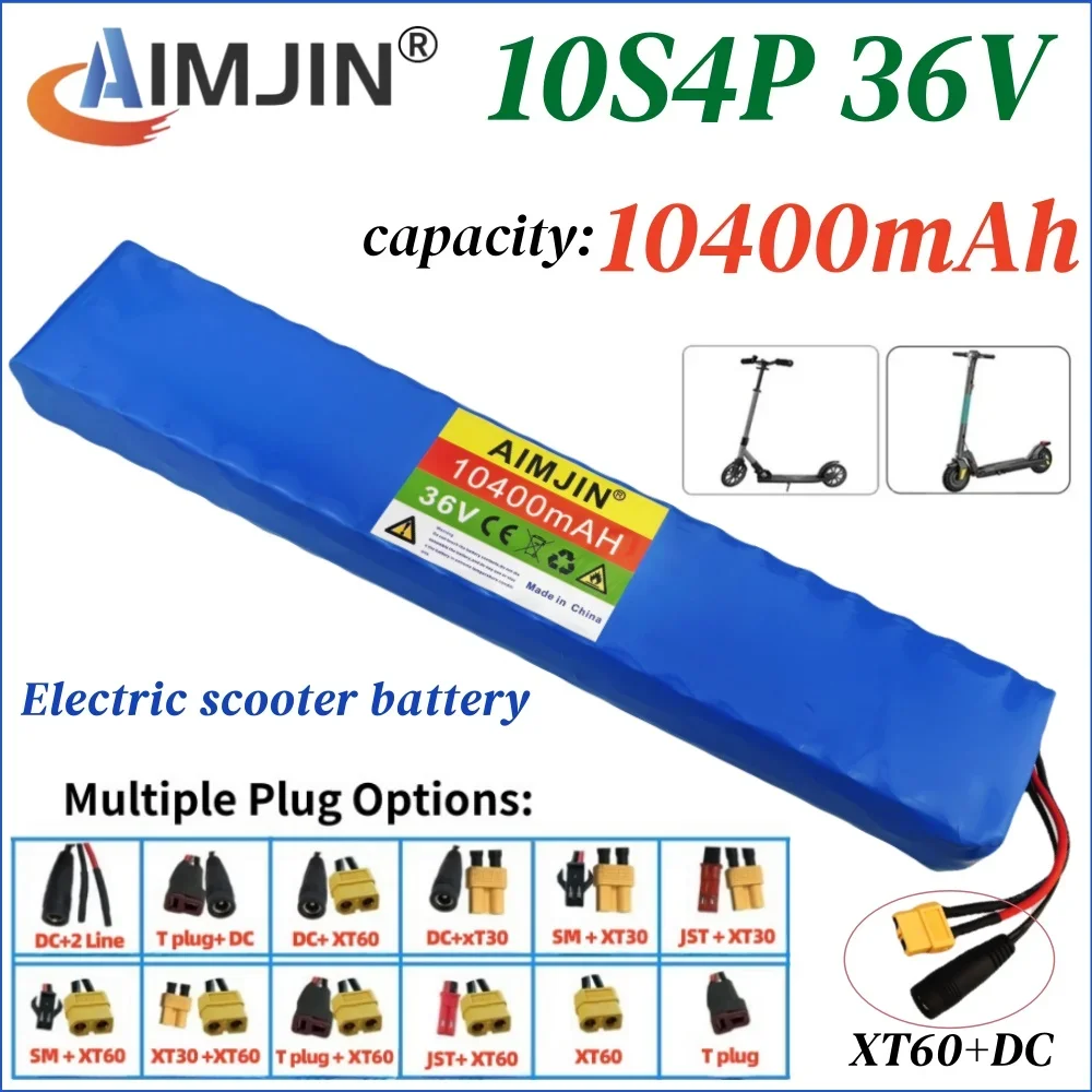 

10S4P 36V 10400mAh 18650 Rechargeable Lithium Battery Pack for Bicycles, Cars, and Electric Scooters,Built-in BMS